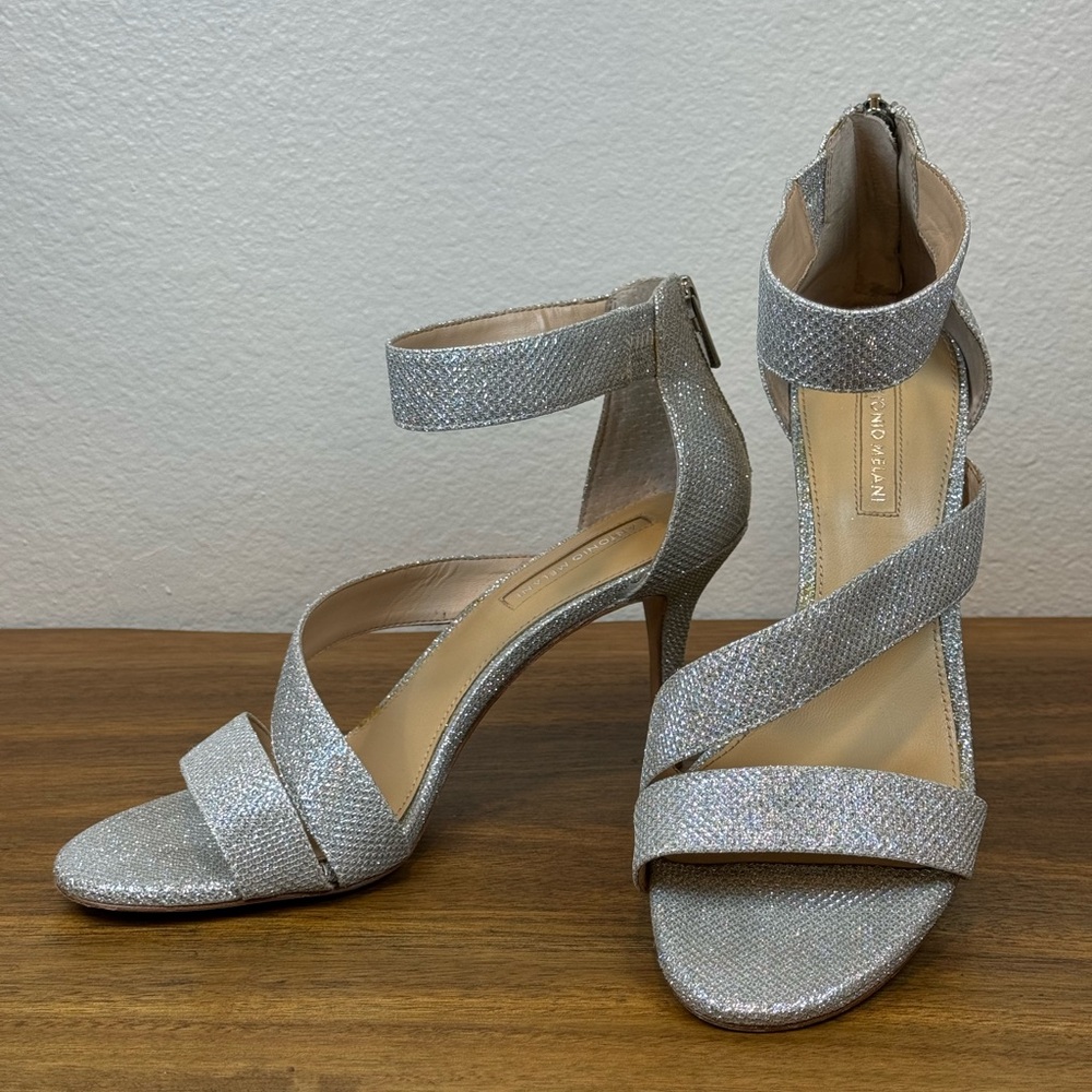 Antonio Melani Ankle Strap Stilettos - Silver Glitter